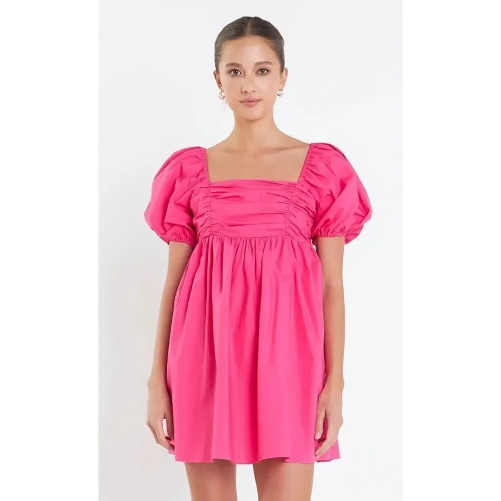 English Factory Poplin Ruched Bust Puff Sleeve Mini Dress NWT Sz. S